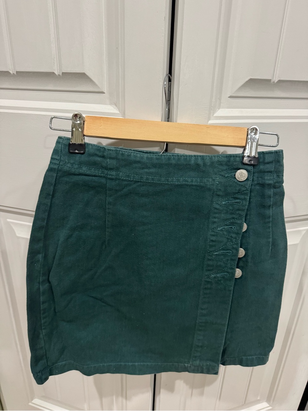 BONGO Dark Green Corduroy Button-Trim Mini Skirt